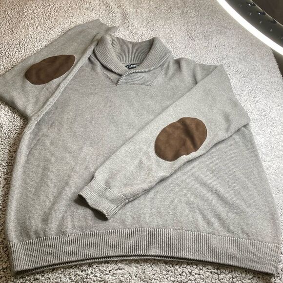 CHAPS XL Unisex Faux Suede Elbow Patch Button Sweater - Picture 5 of 14